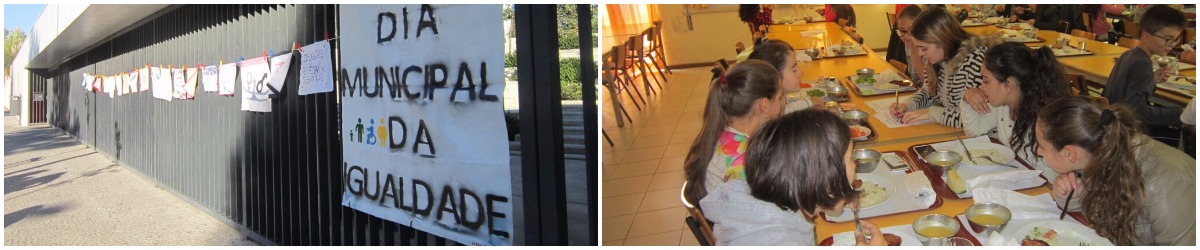 Vista do estendal e alunos a preencher inquerito.