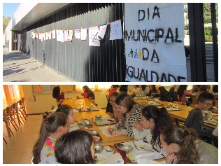 Vista do estendal e alunos a preencher inquerito.